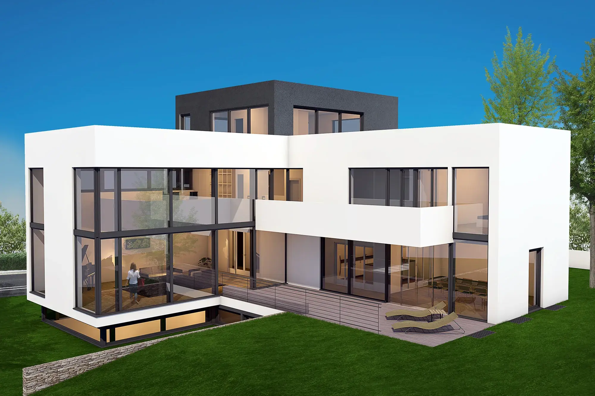 Architektenhaus in L-Form mit Hallenbad – Ansicht