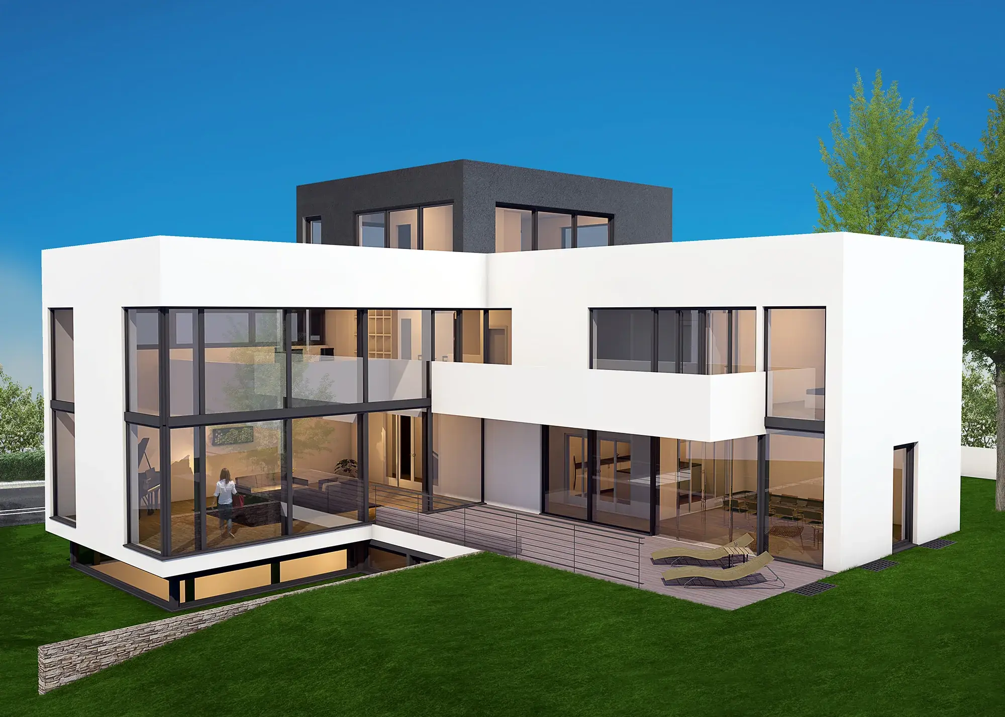 Architektenhaus in L-Form mit Hallenbad – Ansicht