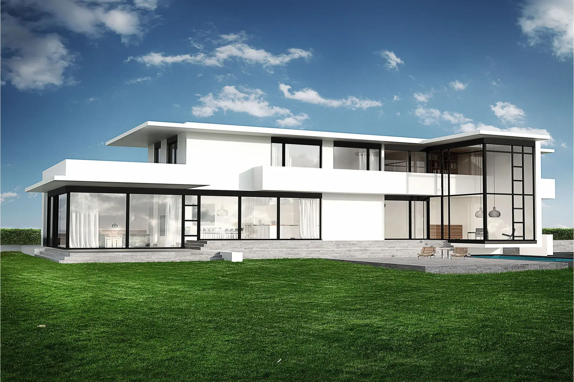 Architektenhaus mit Pool im Kreis Darmstadt-Dieburg, Darmstadt – Gartenansicht