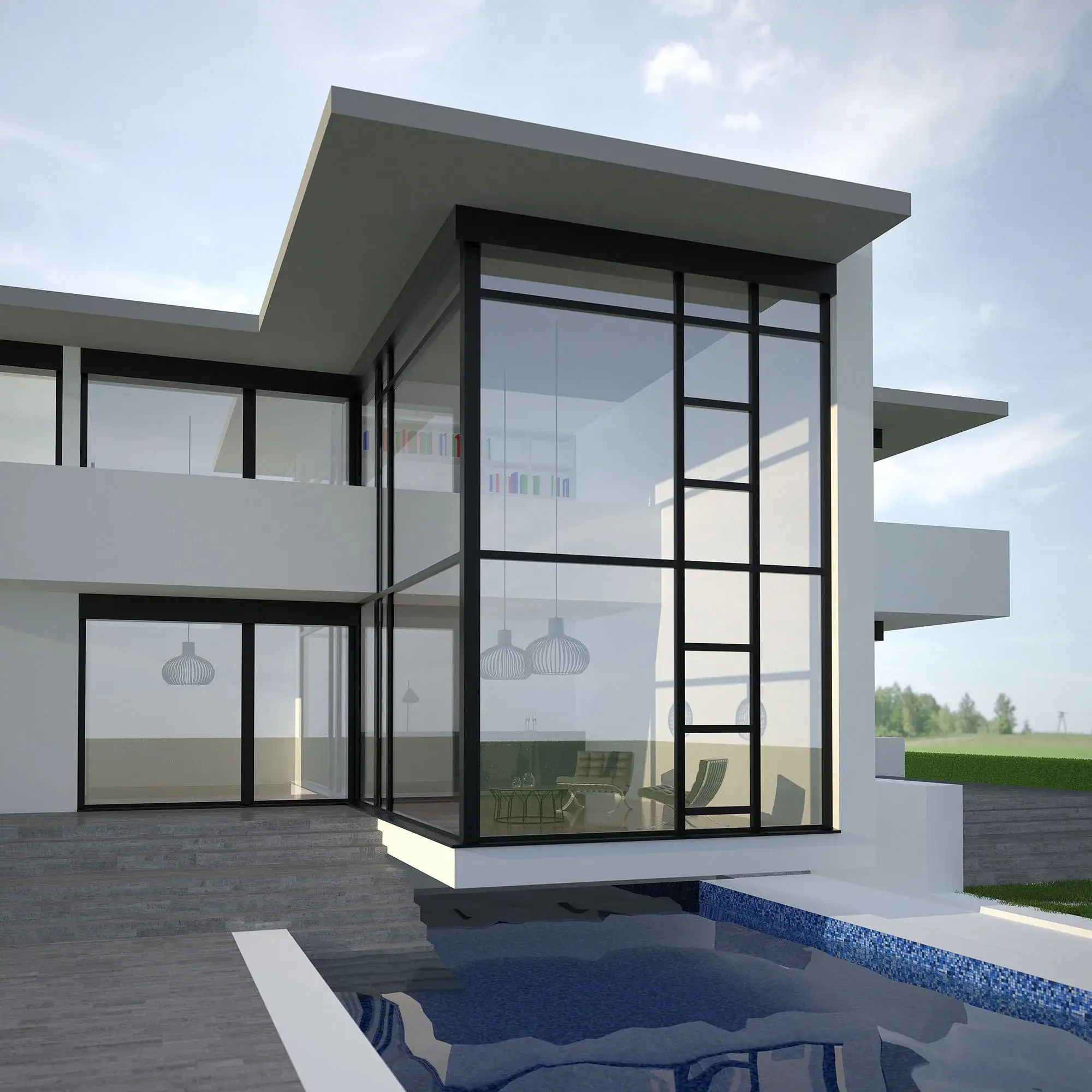 Architektenhaus mit Pool im Kreis Darmstadt-Dieburg, Darmstadt – Ansicht mit Pool