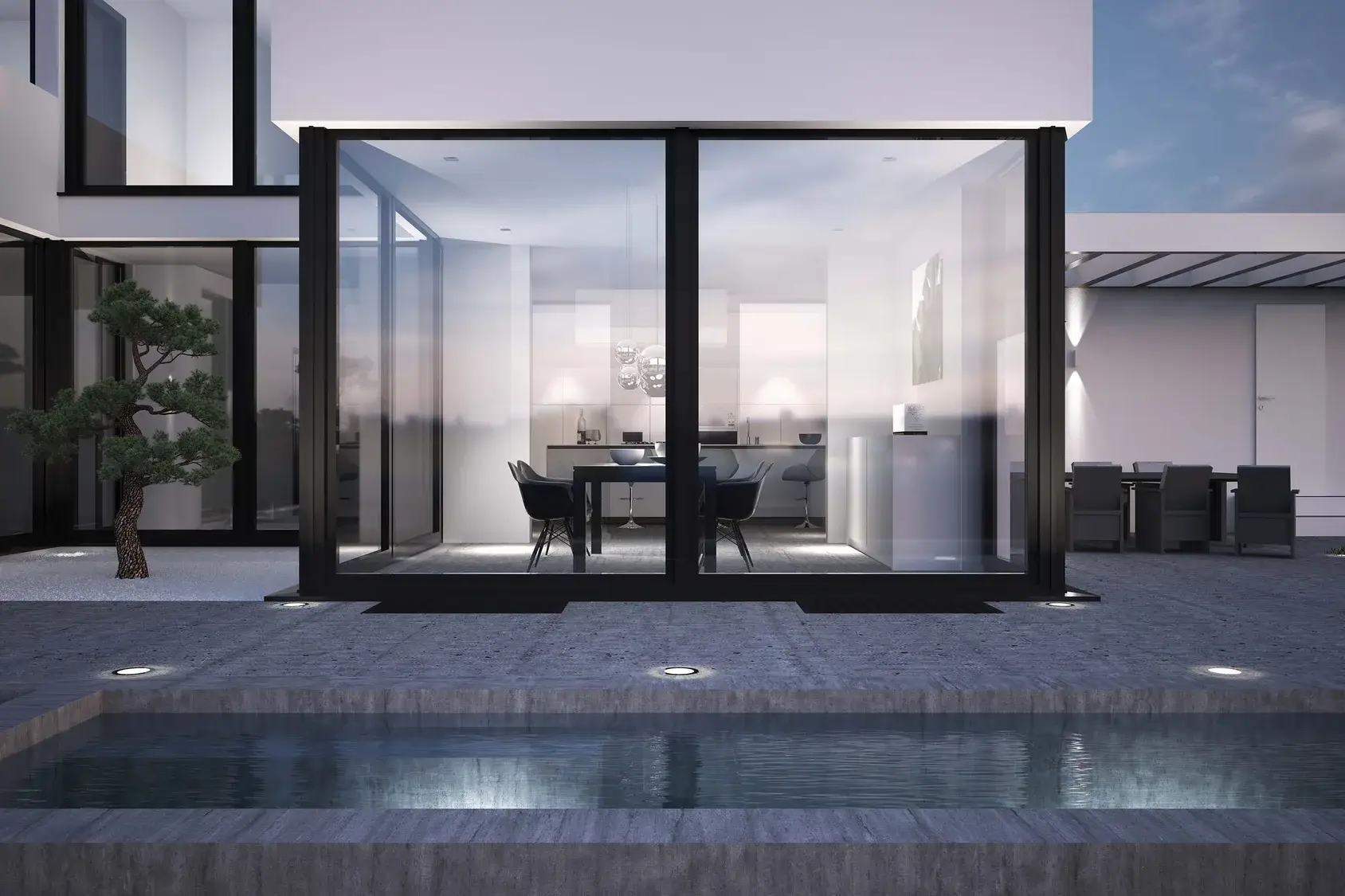 Architektenhaus mit Pool im Taunus, Oberursel – Innenhof mit Pool