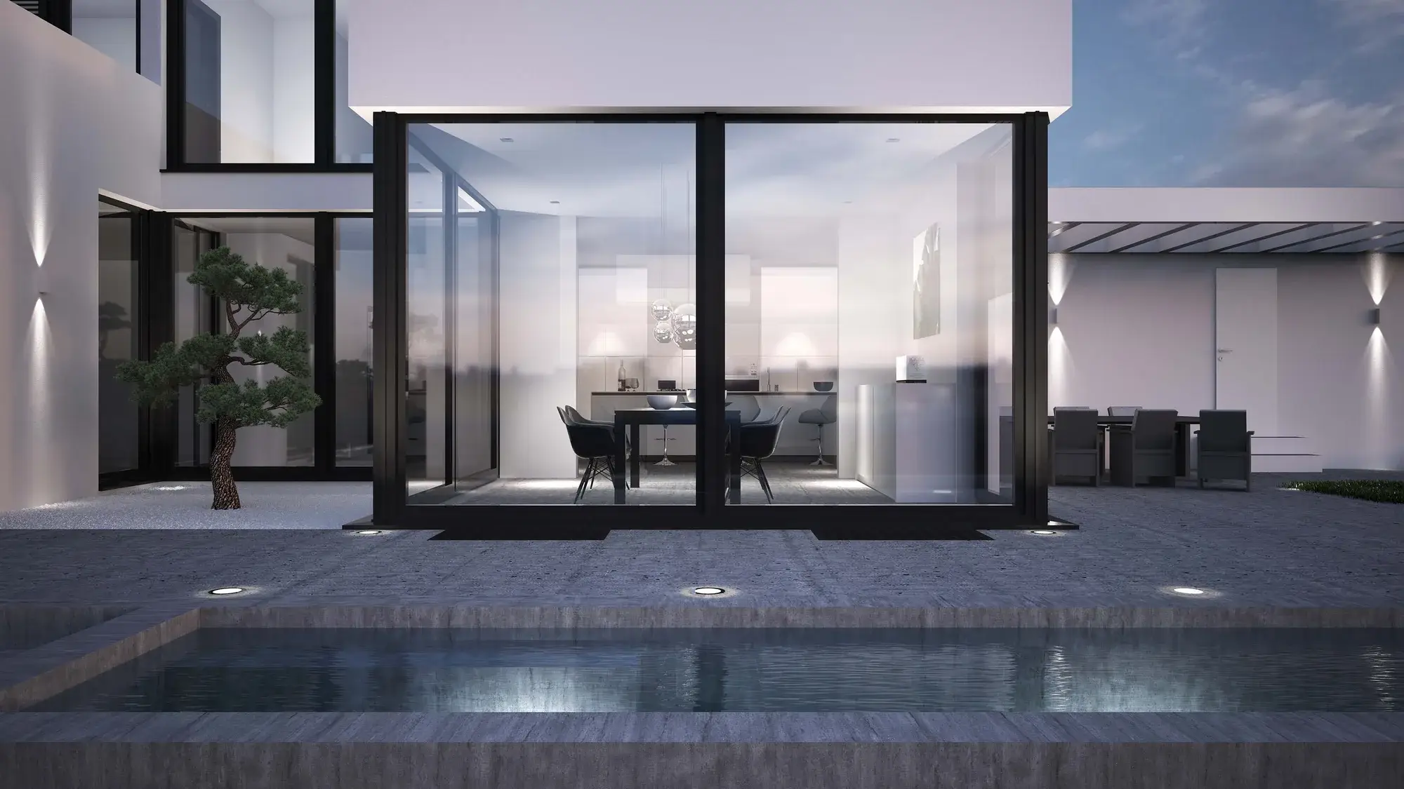 Architektenhaus mit Pool im Taunus, Oberursel – Innenhof mit Pool