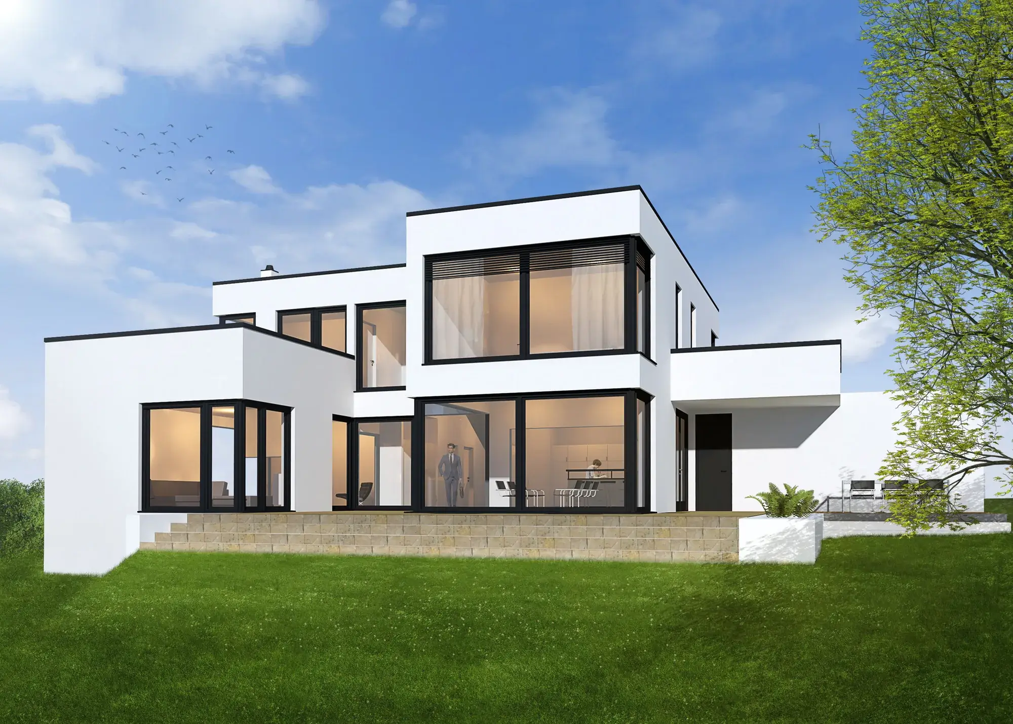Architektenhaus mit Pool im Taunus, Oberursel – Gartenansicht
