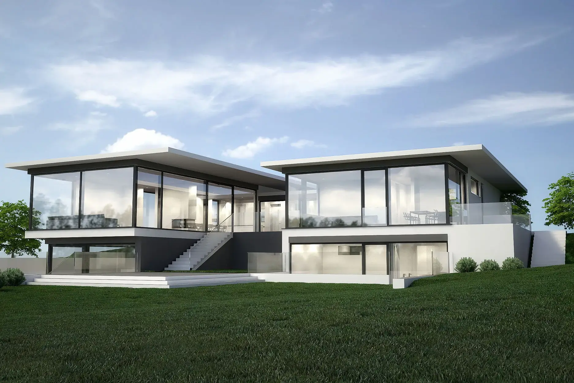 Architektenhaus in U-Form im Kreis Darmstadt-Dieburg, Darmstadt – Gartenansicht