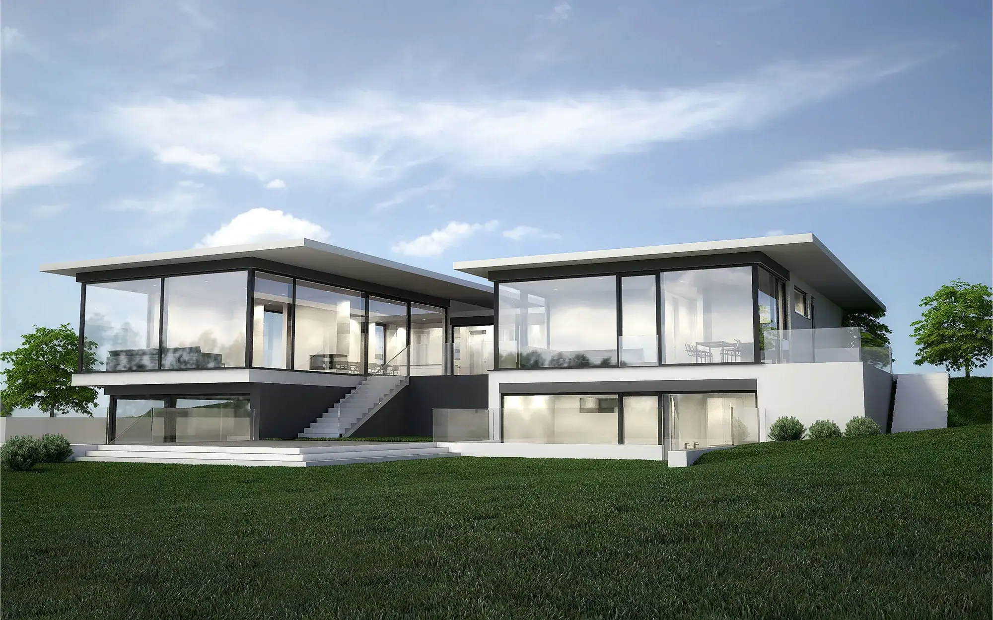 Architektenhaus in U-Form im Kreis Darmstadt-Dieburg, Darmstadt – Gartenansicht