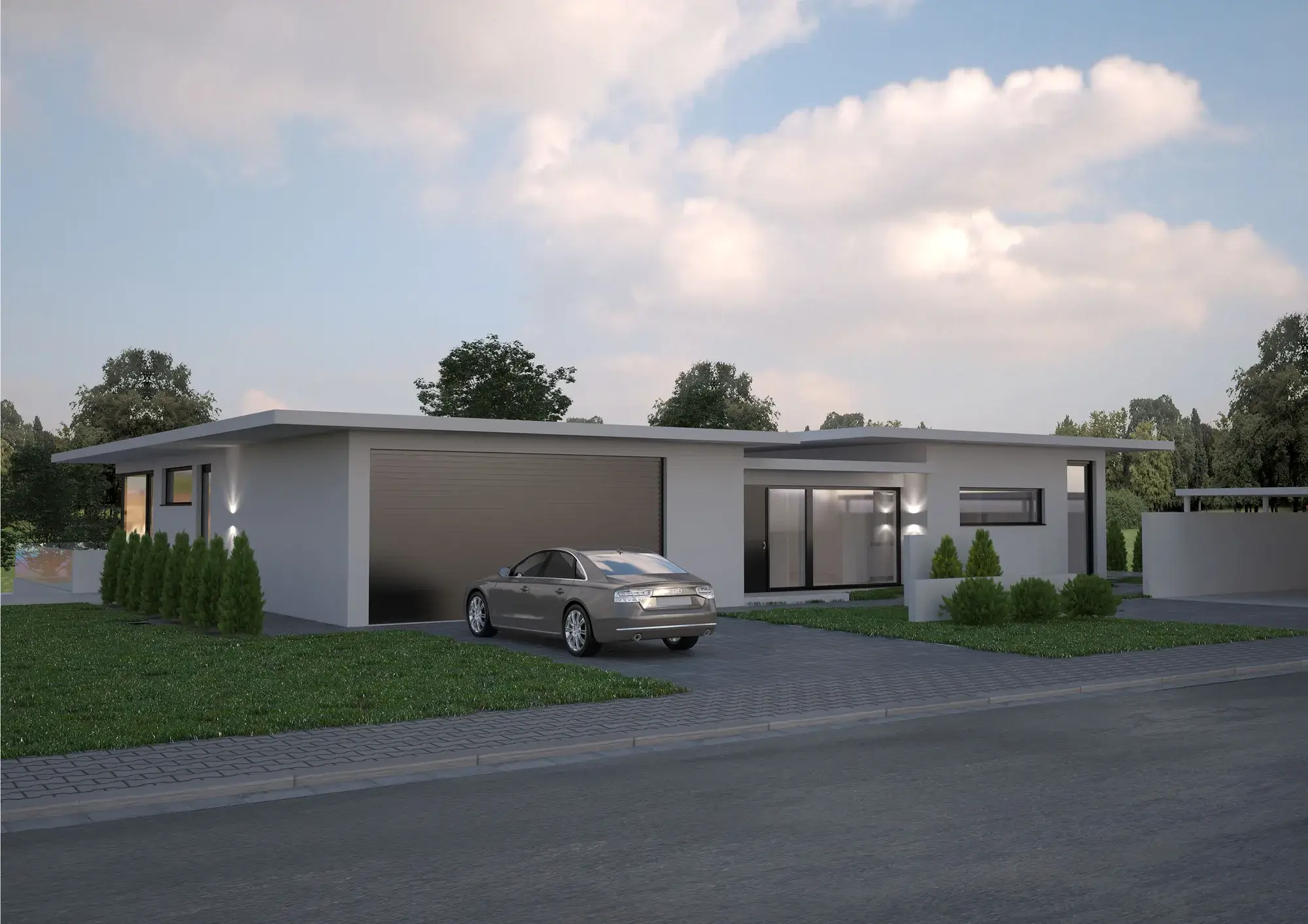 Architektenhaus in U-Form im Kreis Darmstadt-Dieburg, Darmstadt – Straßenansicht