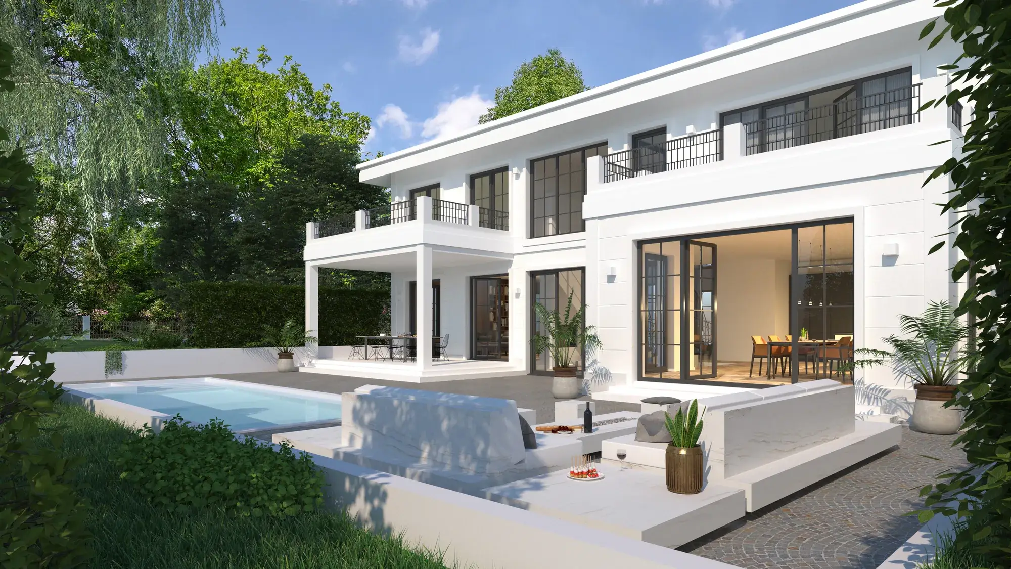 Bestandssanierung und Villa-Neubau, Wörth am Main – Gartenansicht