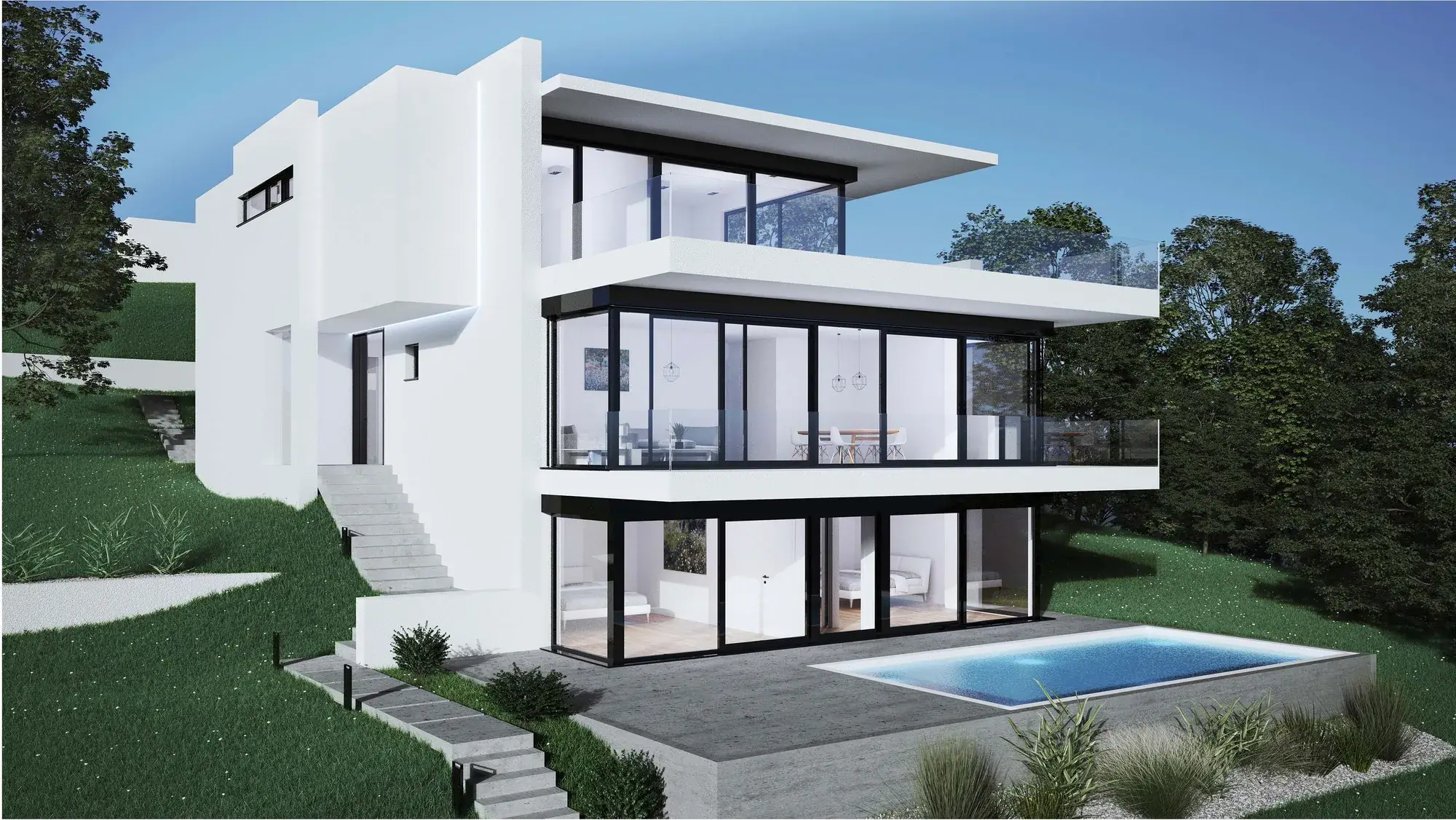 Einfamilienhaus in Hanglage, Bensheim – Hangansicht mit Pool