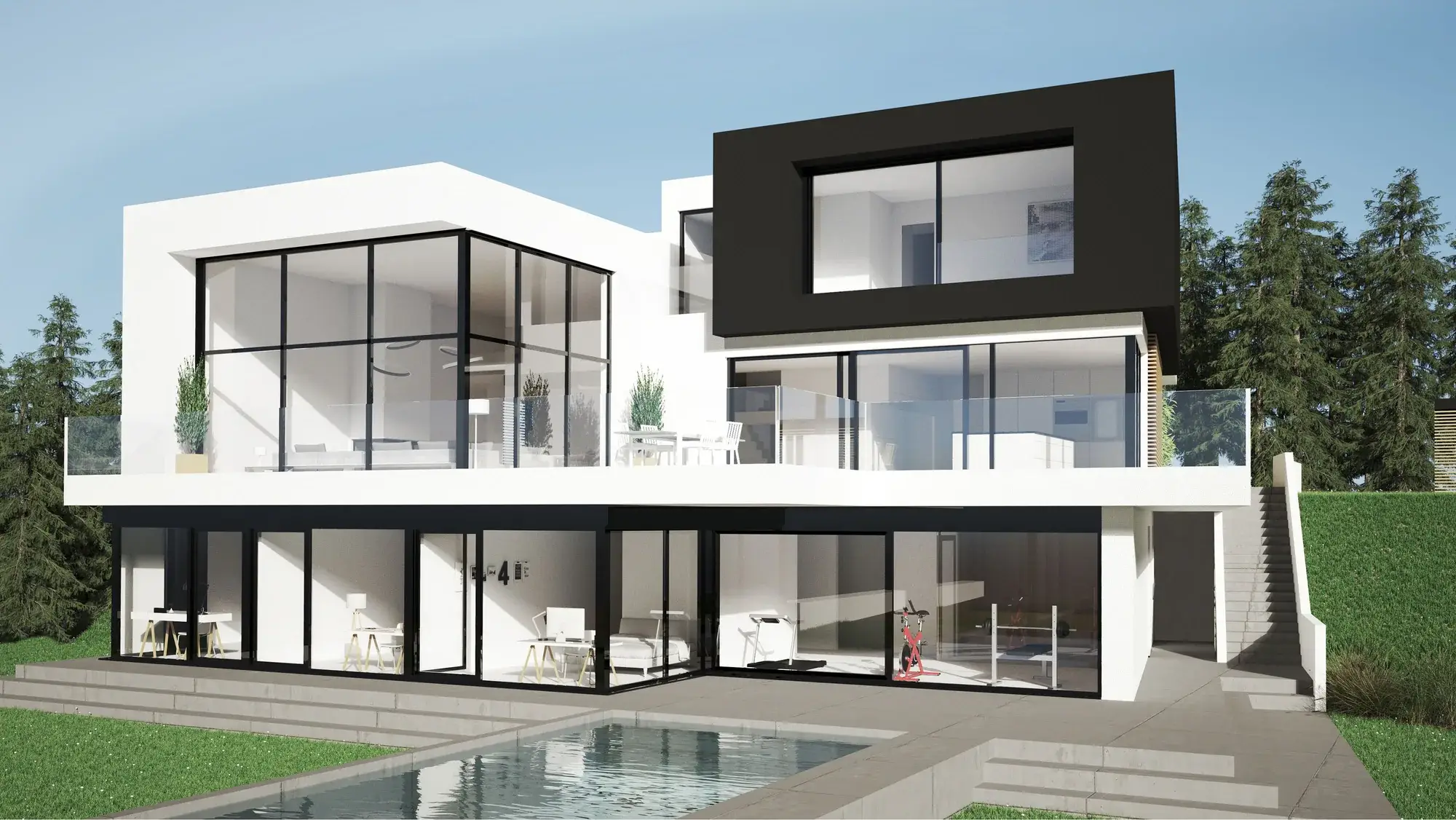 Einfamilienhaus mit hohen Räumen, Bad Soden – Gartenansicht mit Pool