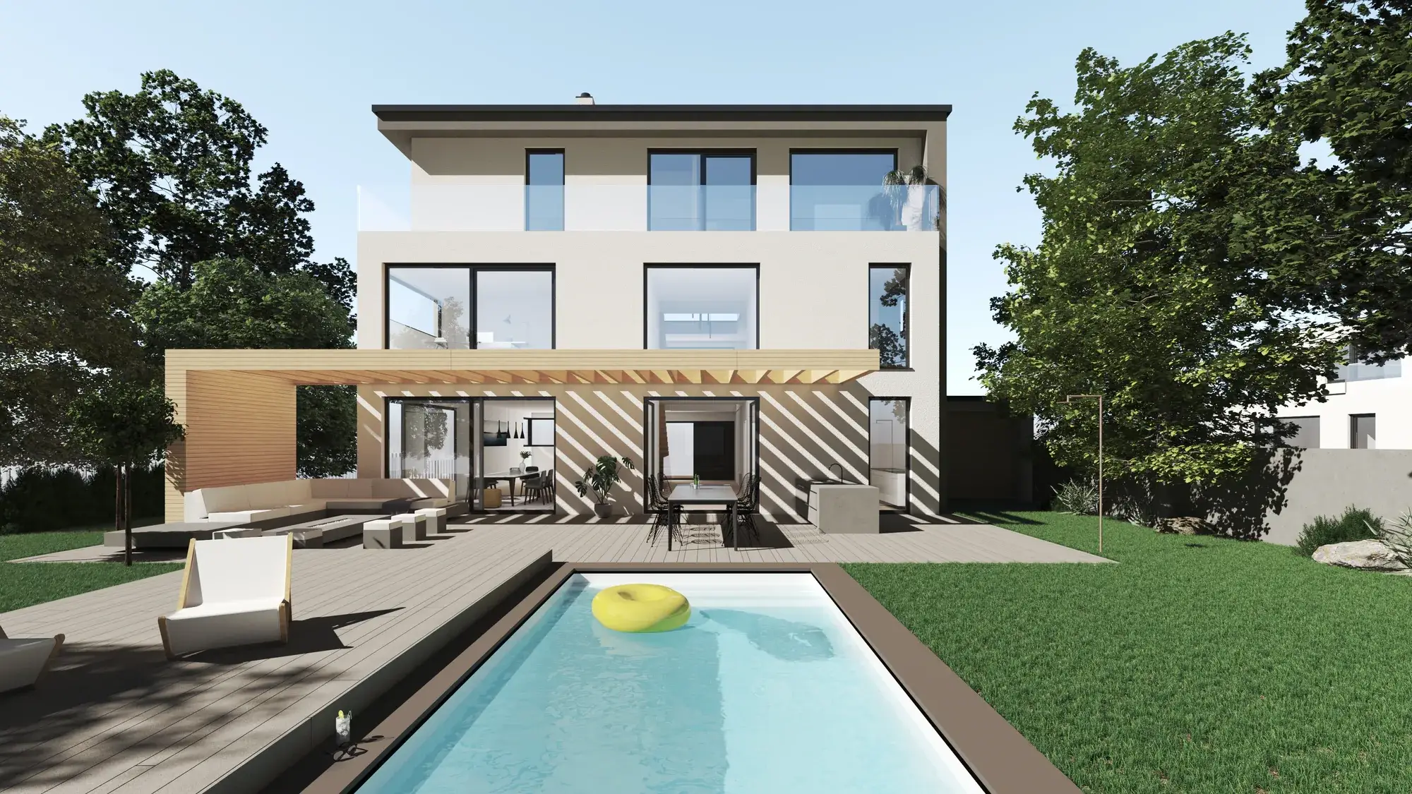 Einfamilienhaus mit vier Stockwerken, Eberstadt – Garten mit Pool