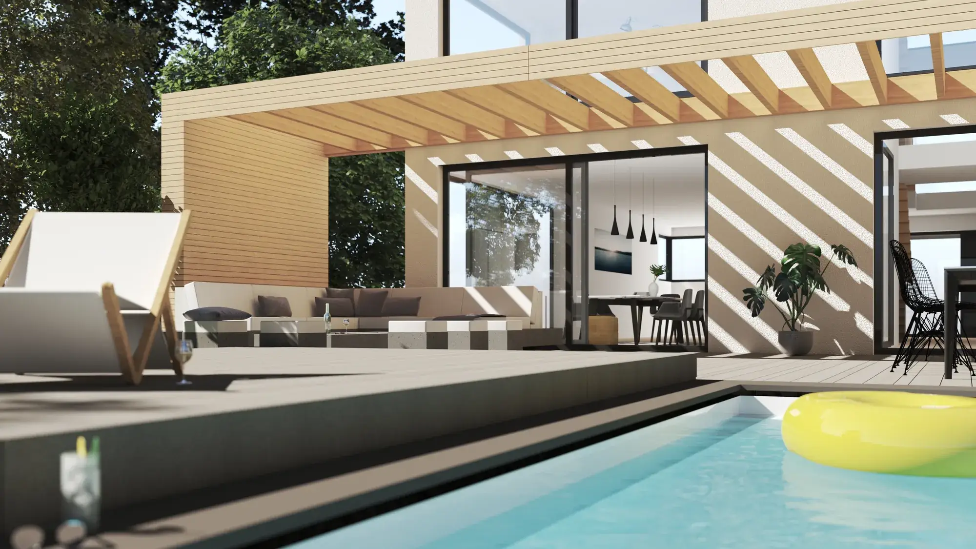 Einfamilienhaus mit vier Stockwerken, Eberstadt – Lounge unter der Pergola