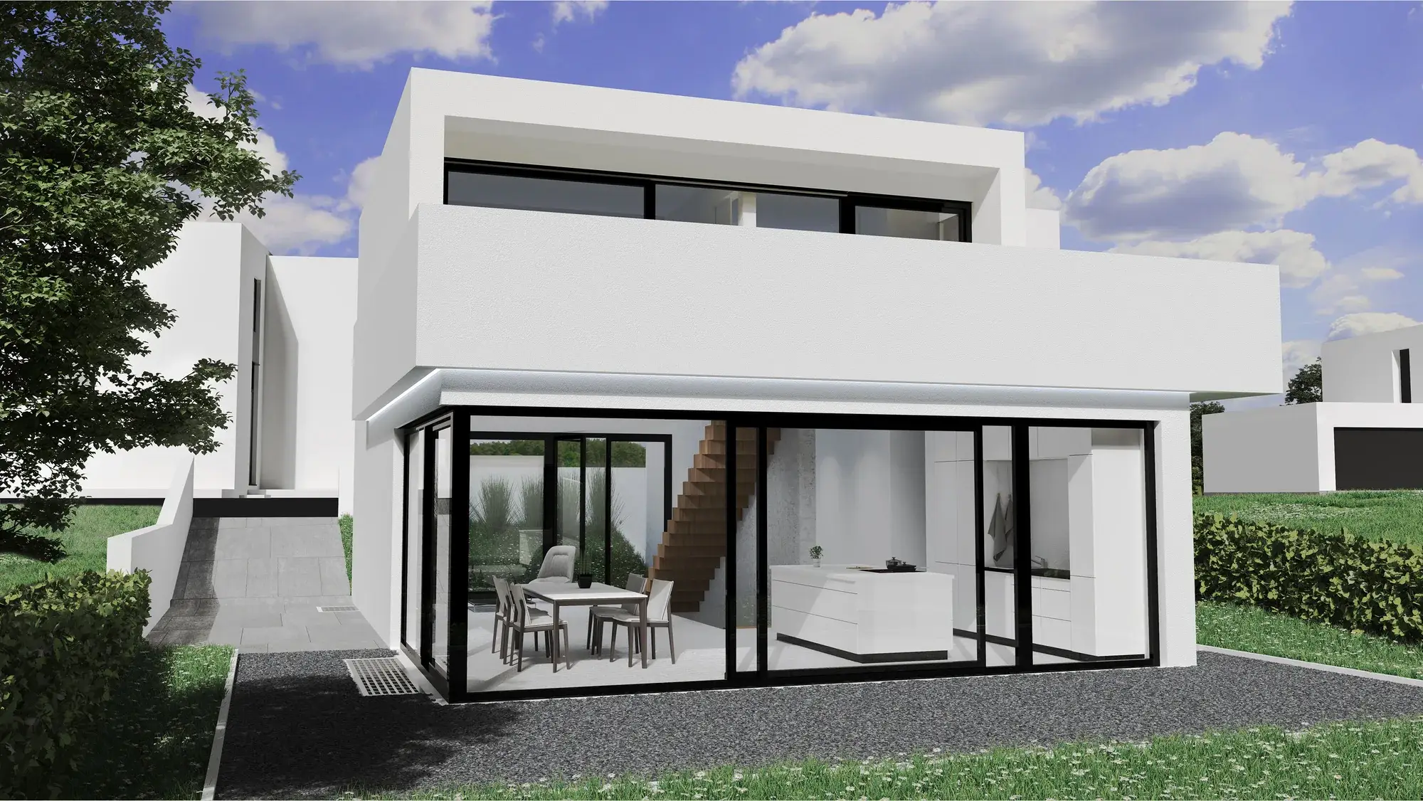 Einfamilienhaus mit Wasserbecken, Zwingenberg – Gartenansicht