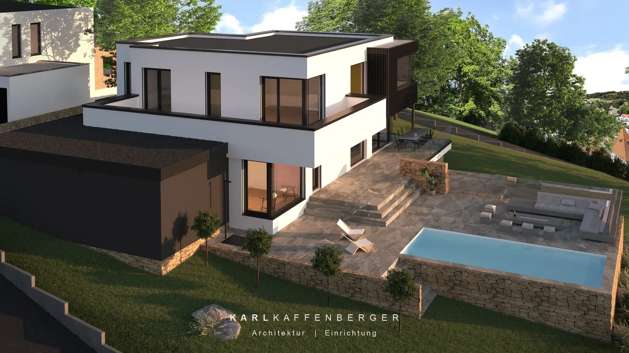 Großzügiges Einfamilienhaus, Heidelberg – Ansicht mit Pool