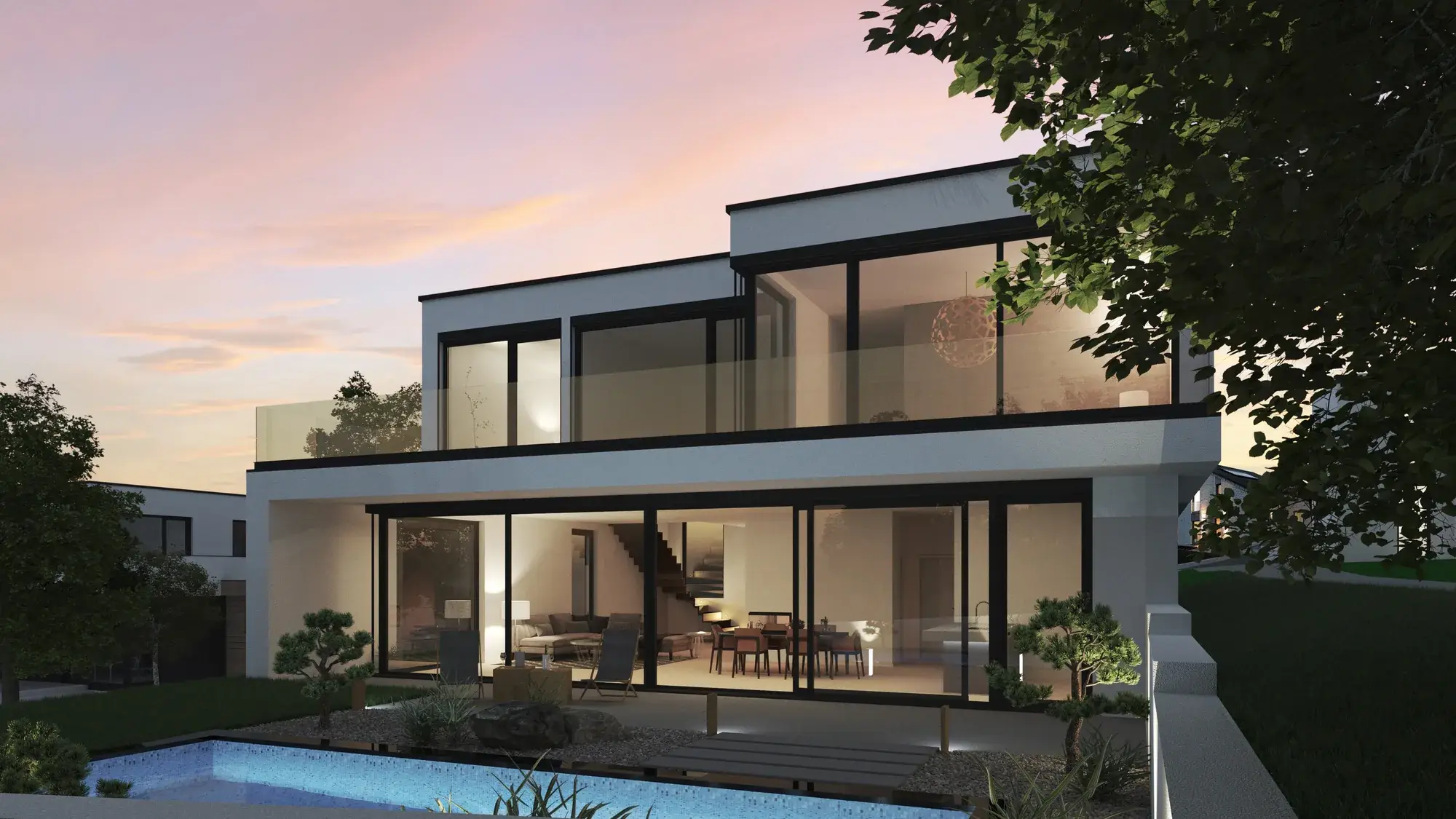 Haus mit Pool an der Bergstraße, Bensheim – Gartenansicht mit Pool