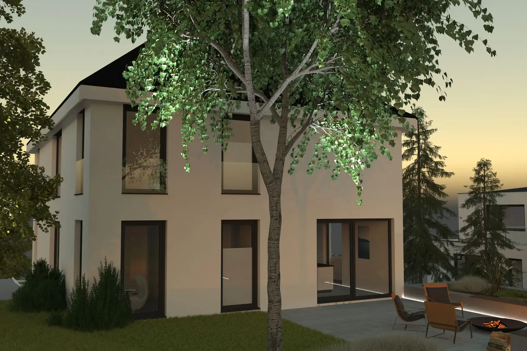Ein kompaktes Einfamilienhaus, Seeheim – Gartenansicht