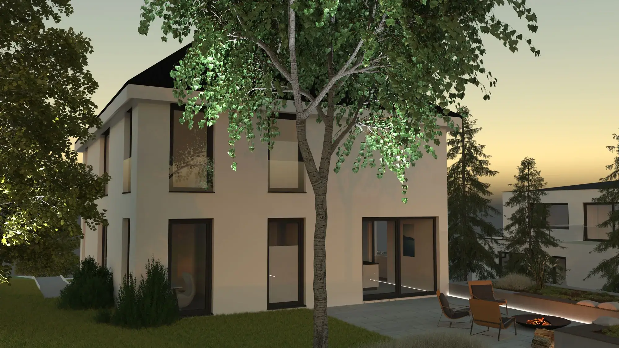 Ein kompaktes Einfamilienhaus, Seeheim – Gartenansicht