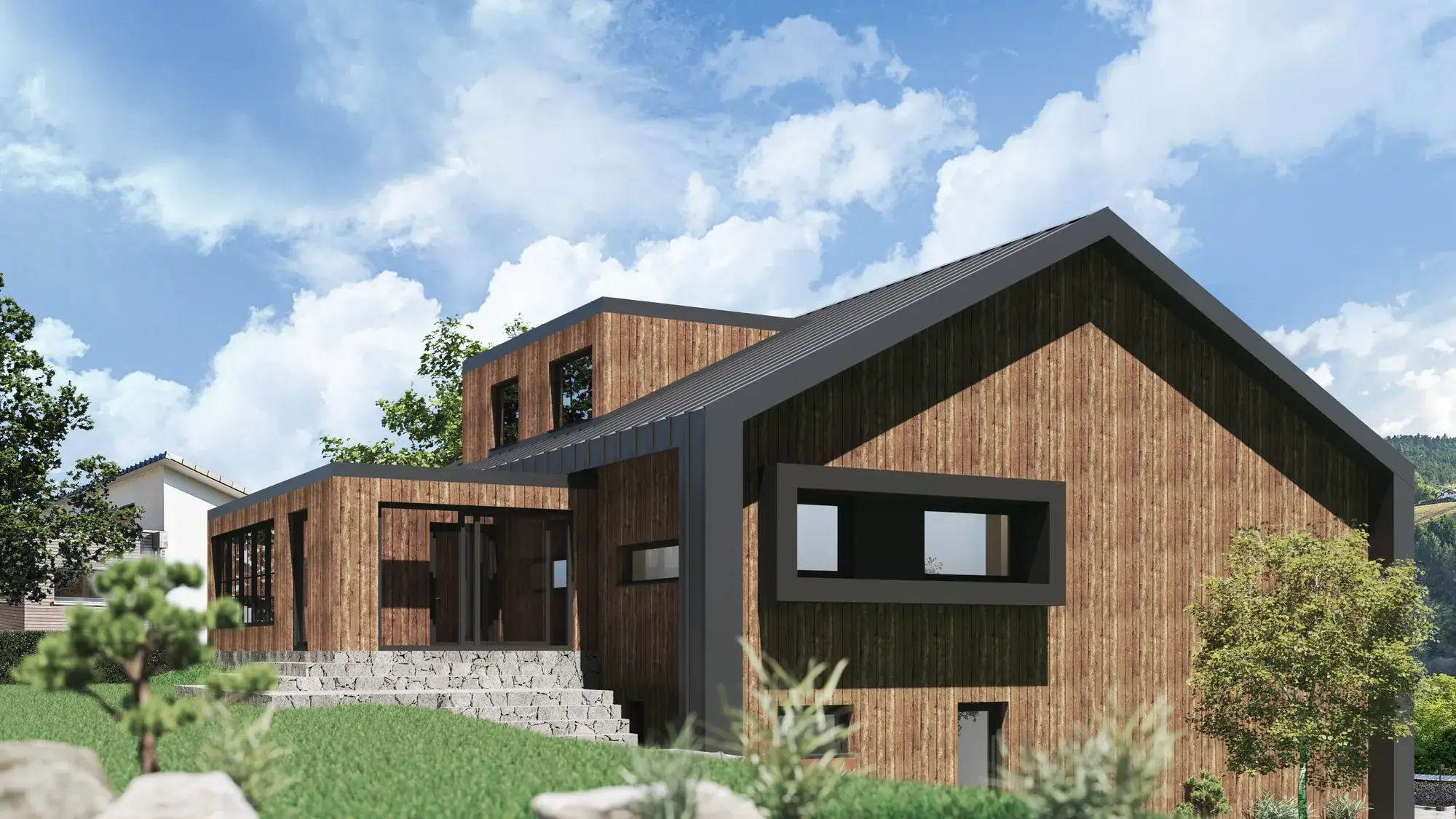 Modernisierung eines Einfamilienhauses im Odenwald, Höchst im Odenwald – Gartenansicht