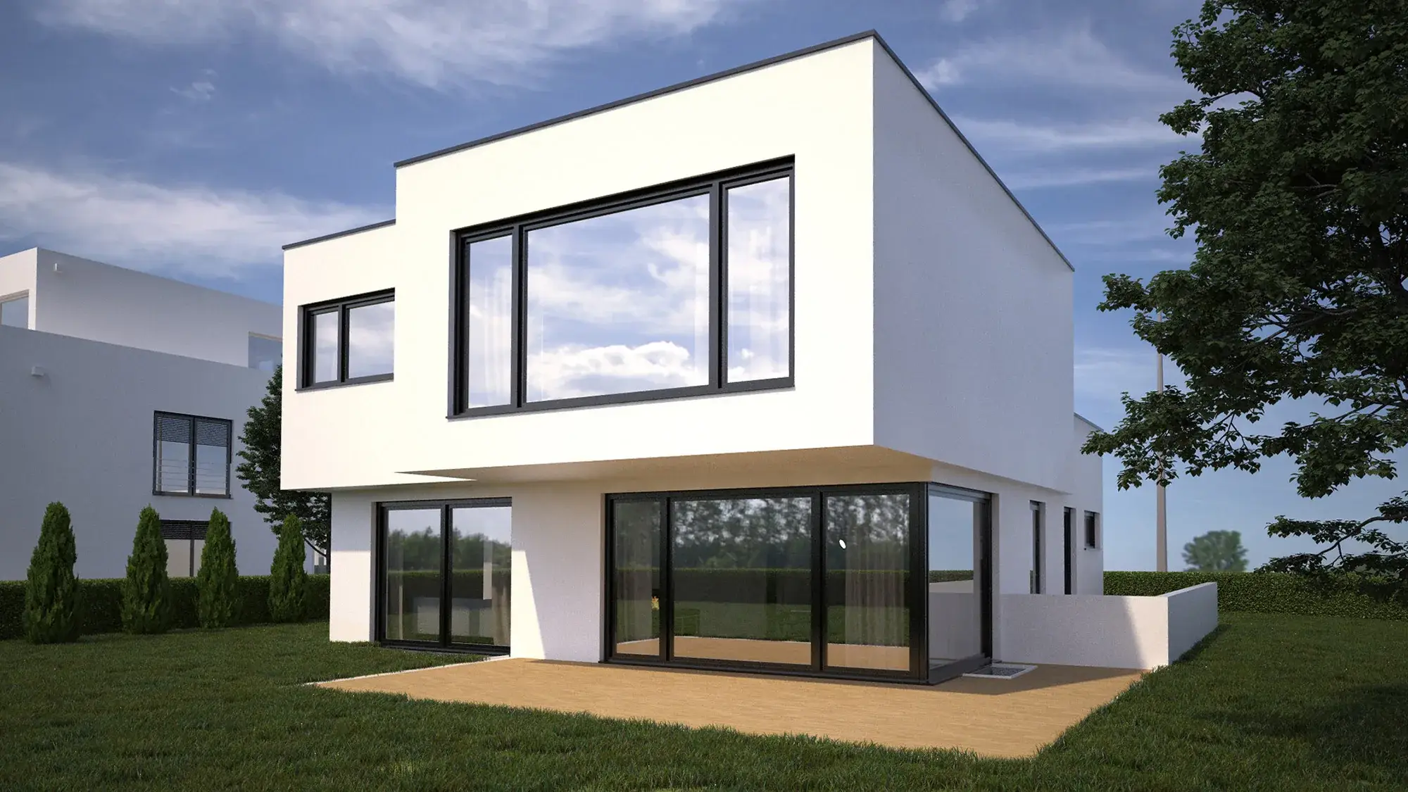 Neubau eines Einfamilienhauses an der Bergstraße, Alsbach – Gartenansicht