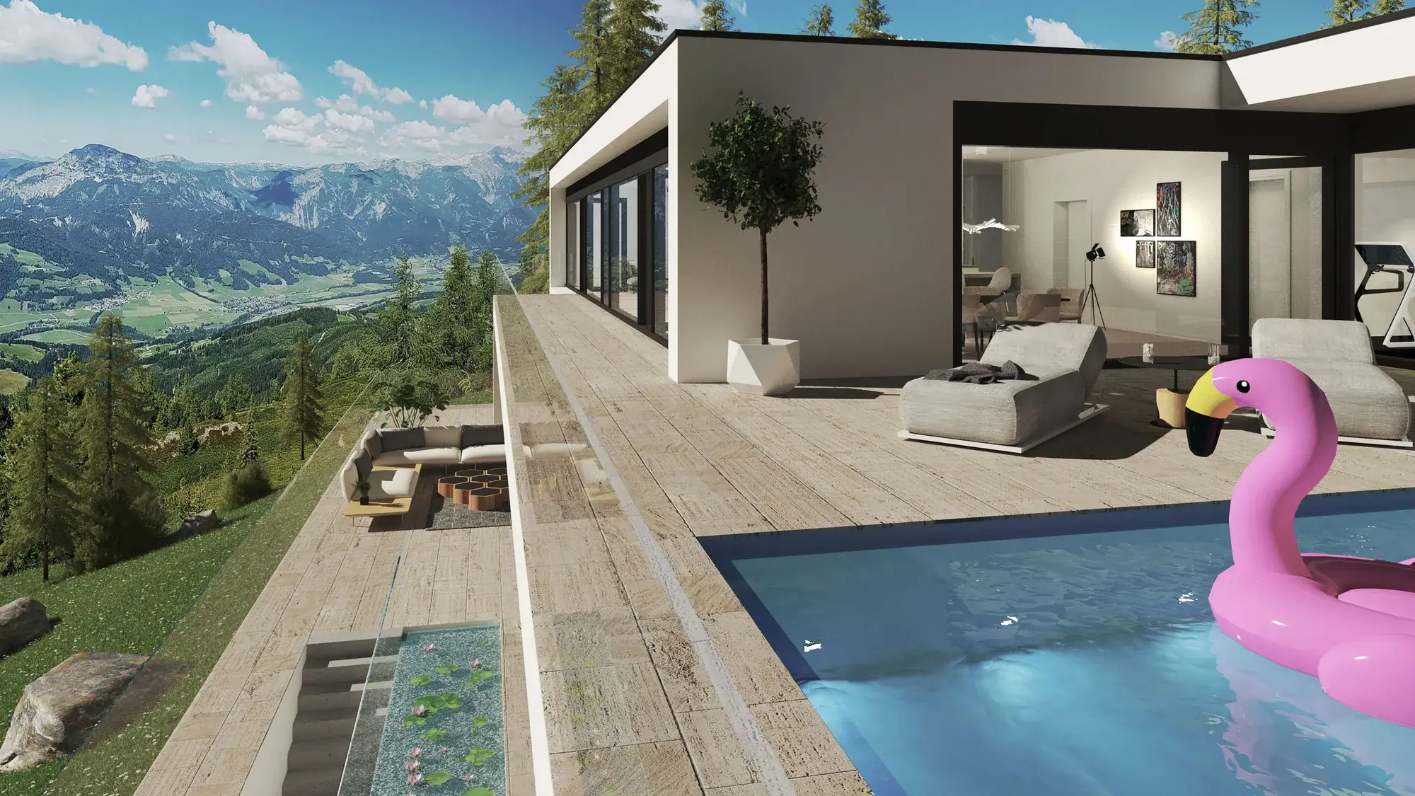 Neubau eines Einfamilienhauses in Hanglage, Baden-Baden – Pool mit Talblick