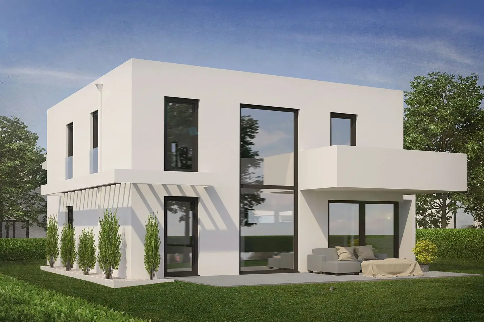 Neubau eines Einfamilienhauses im Main-Taunus-Kreis, Bensheim – Gartenansicht