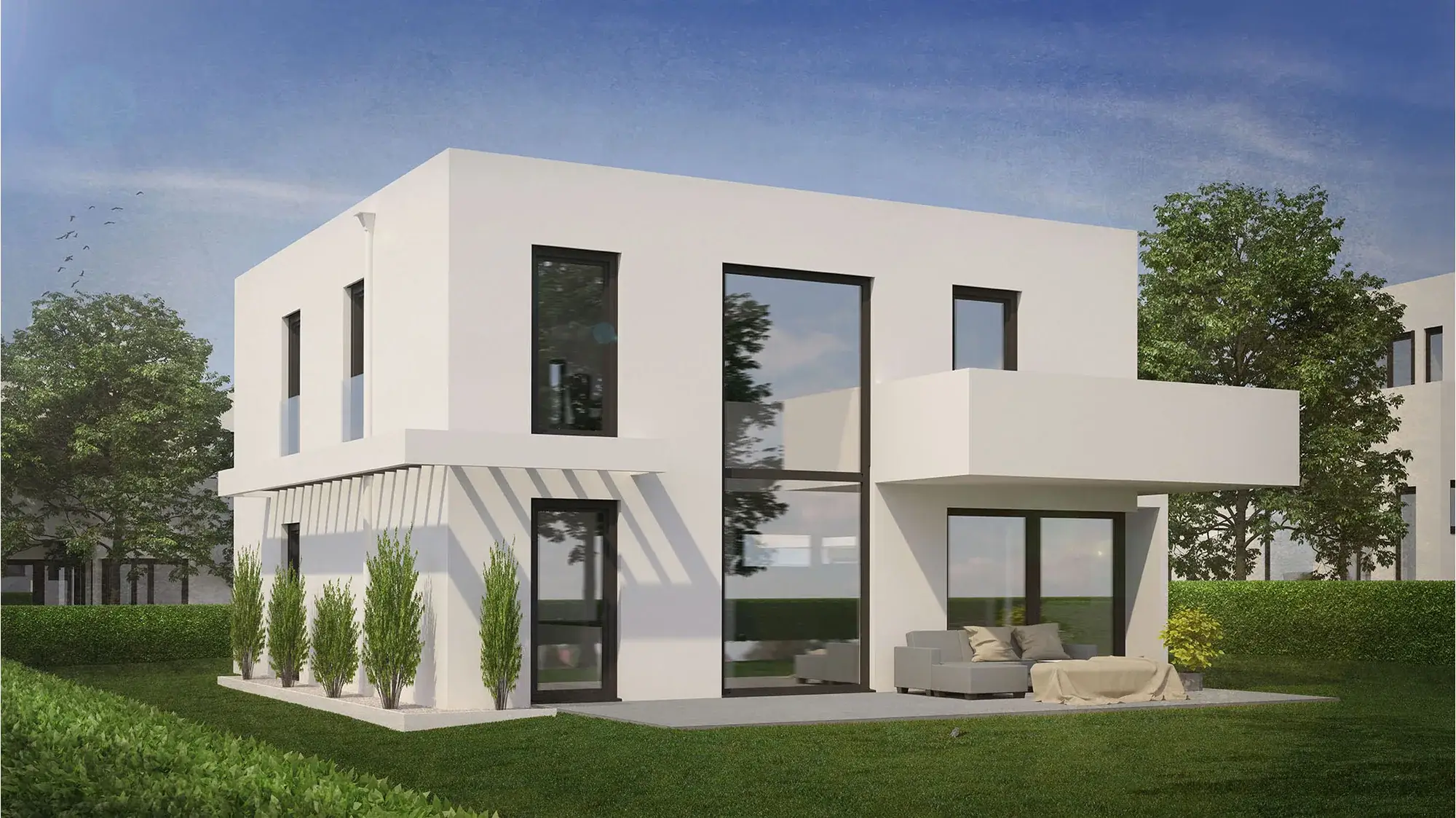 Neubau eines Einfamilienhauses im Main-Taunus-Kreis, Bensheim – Gartenansicht