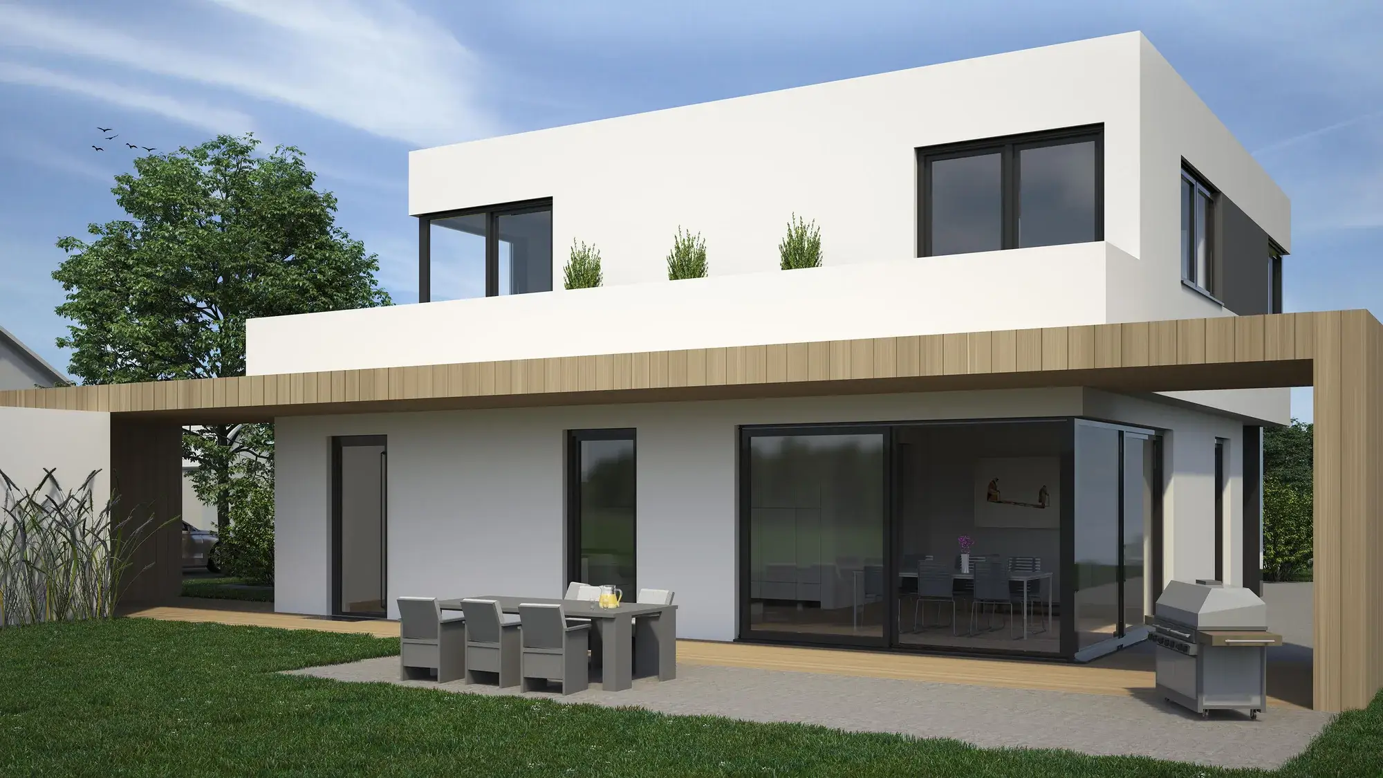 Neubau eines Einfamilienhauses im Odenwald, Michelstadt – Gartenansicht