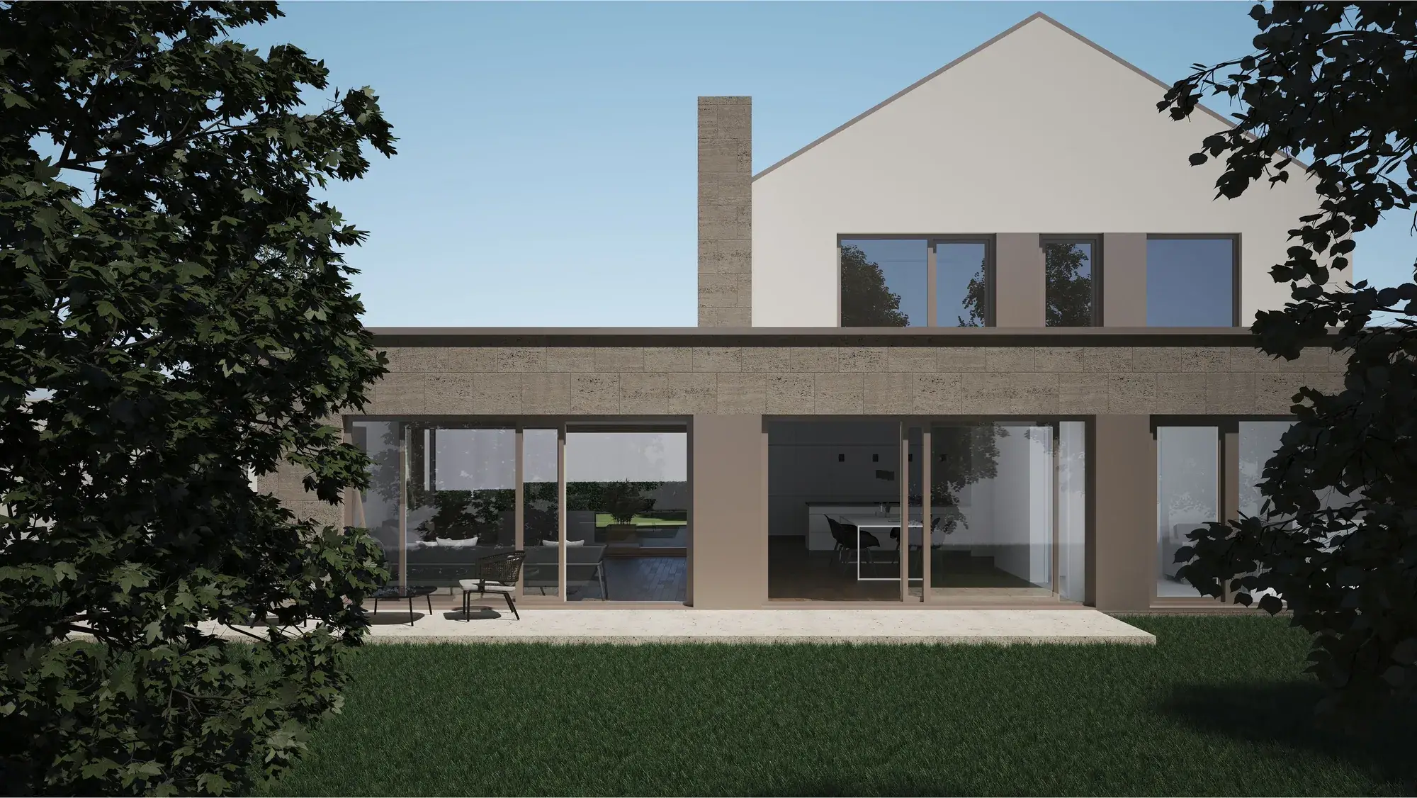 Neubau in hellem Sandton, Kronberg – Gartenansicht