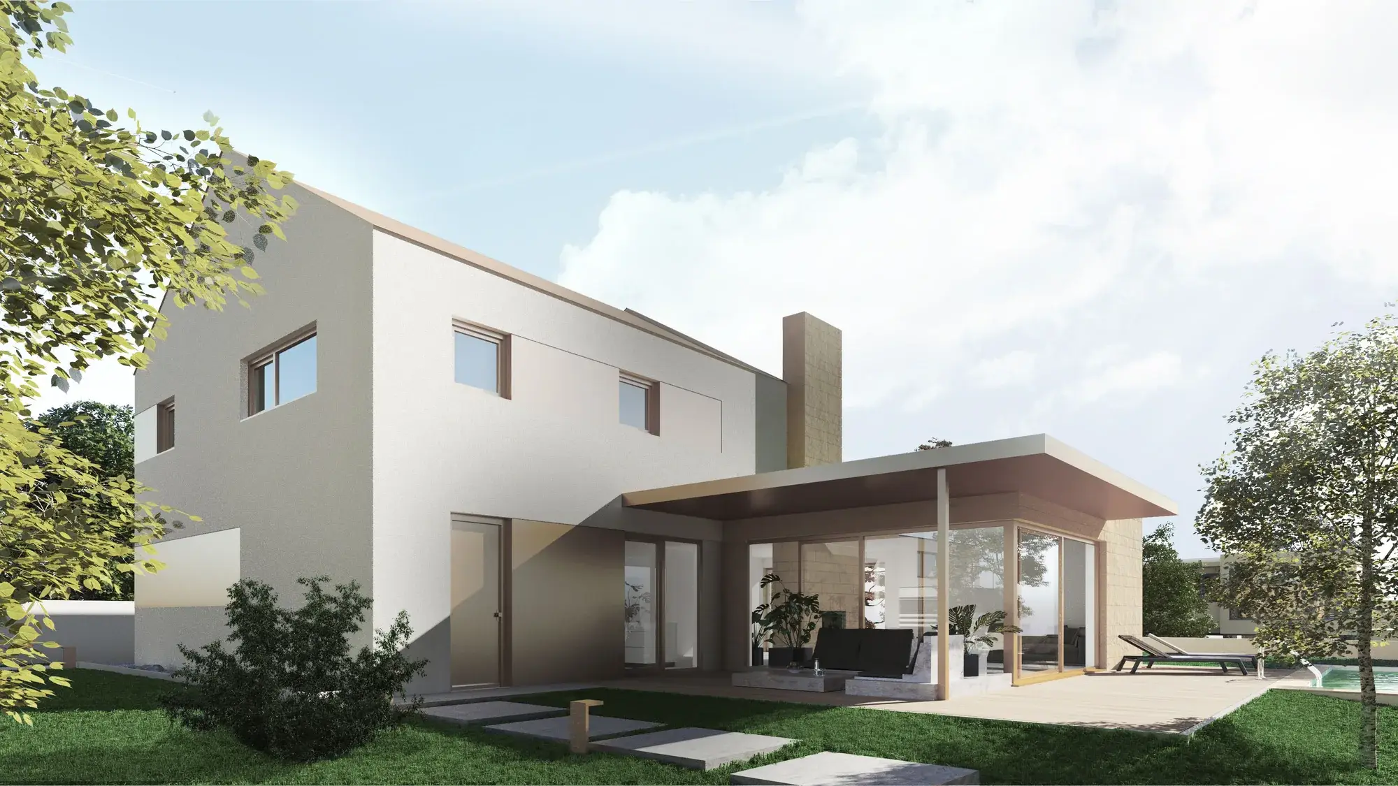 Neubau in hellem Sandton, Kronberg – Veranda mit Pergola