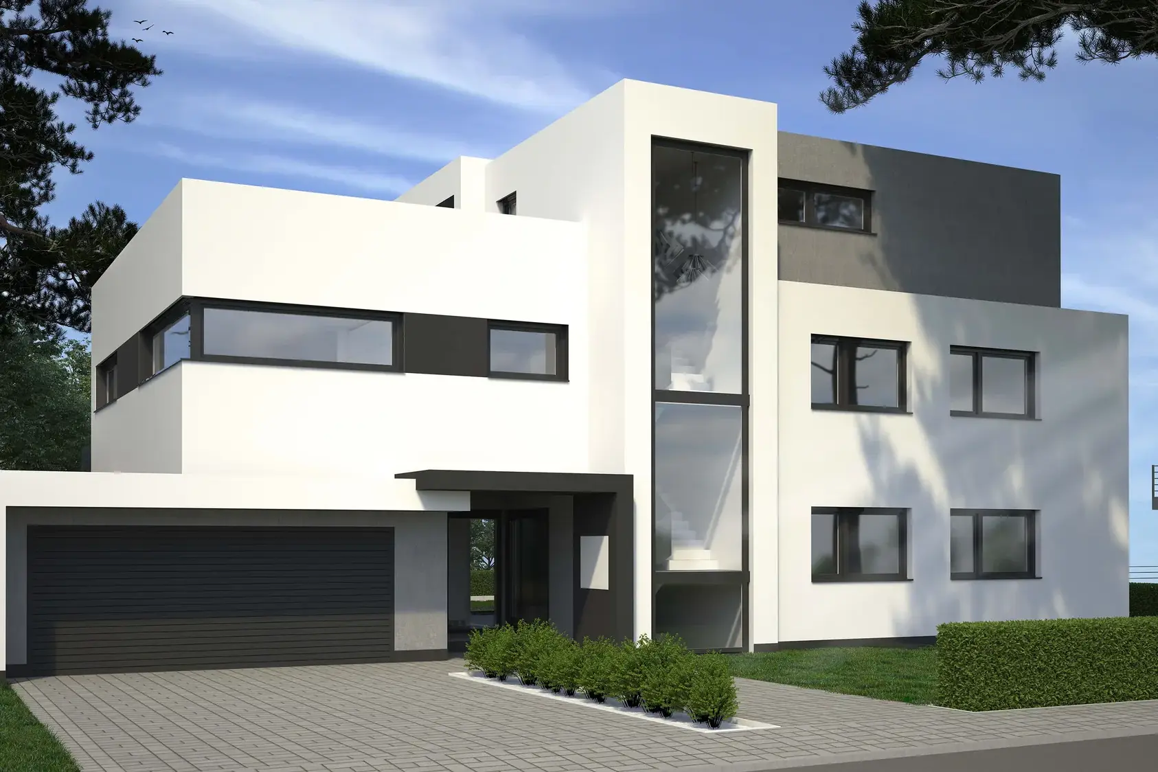 Neubau eines Zweifamilienhauses südlich von Frankfurt, Dreieich – Straßenansicht