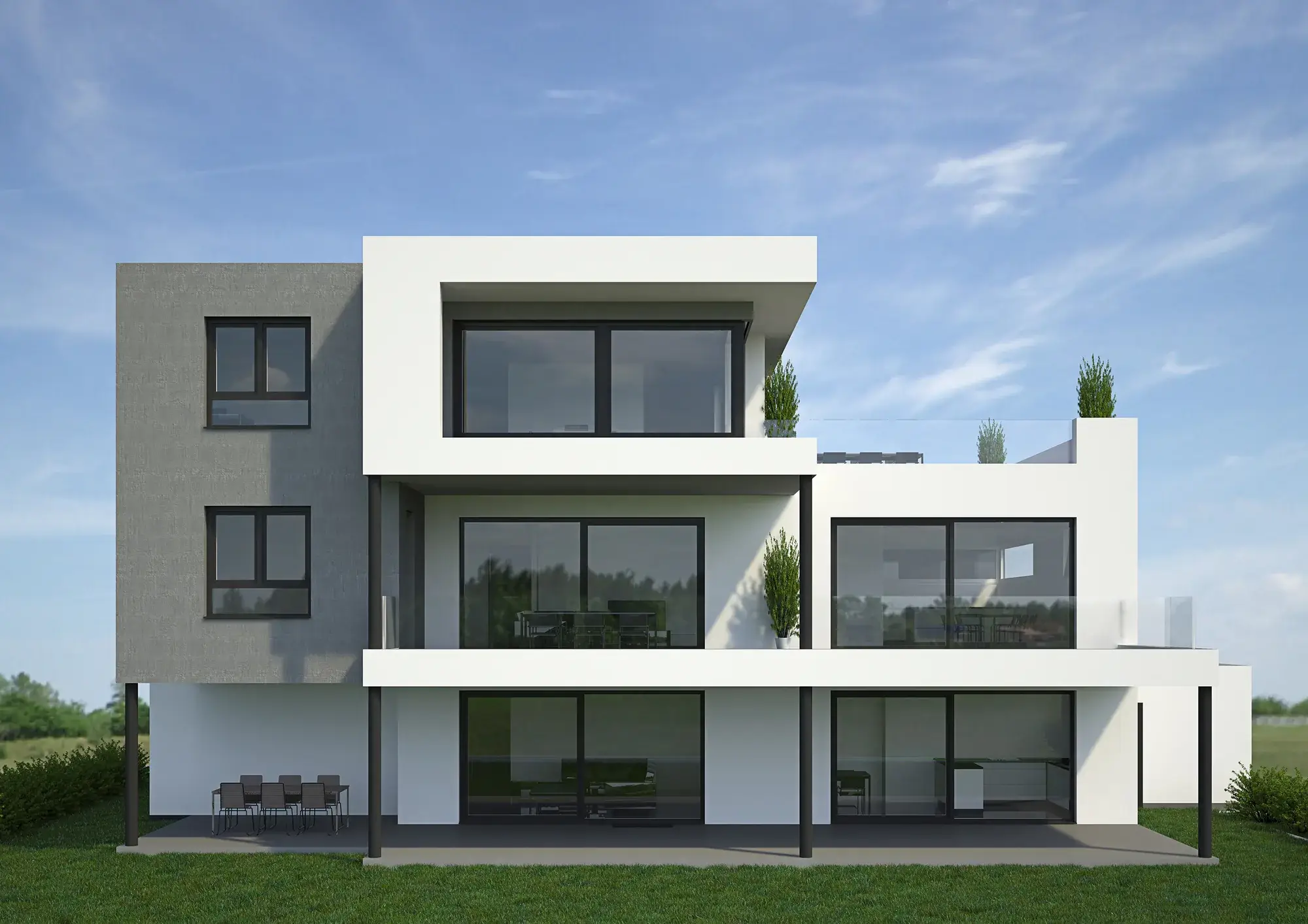 Neubau eines Zweifamilienhauses südlich von Frankfurt, Dreieich – Gartenansicht