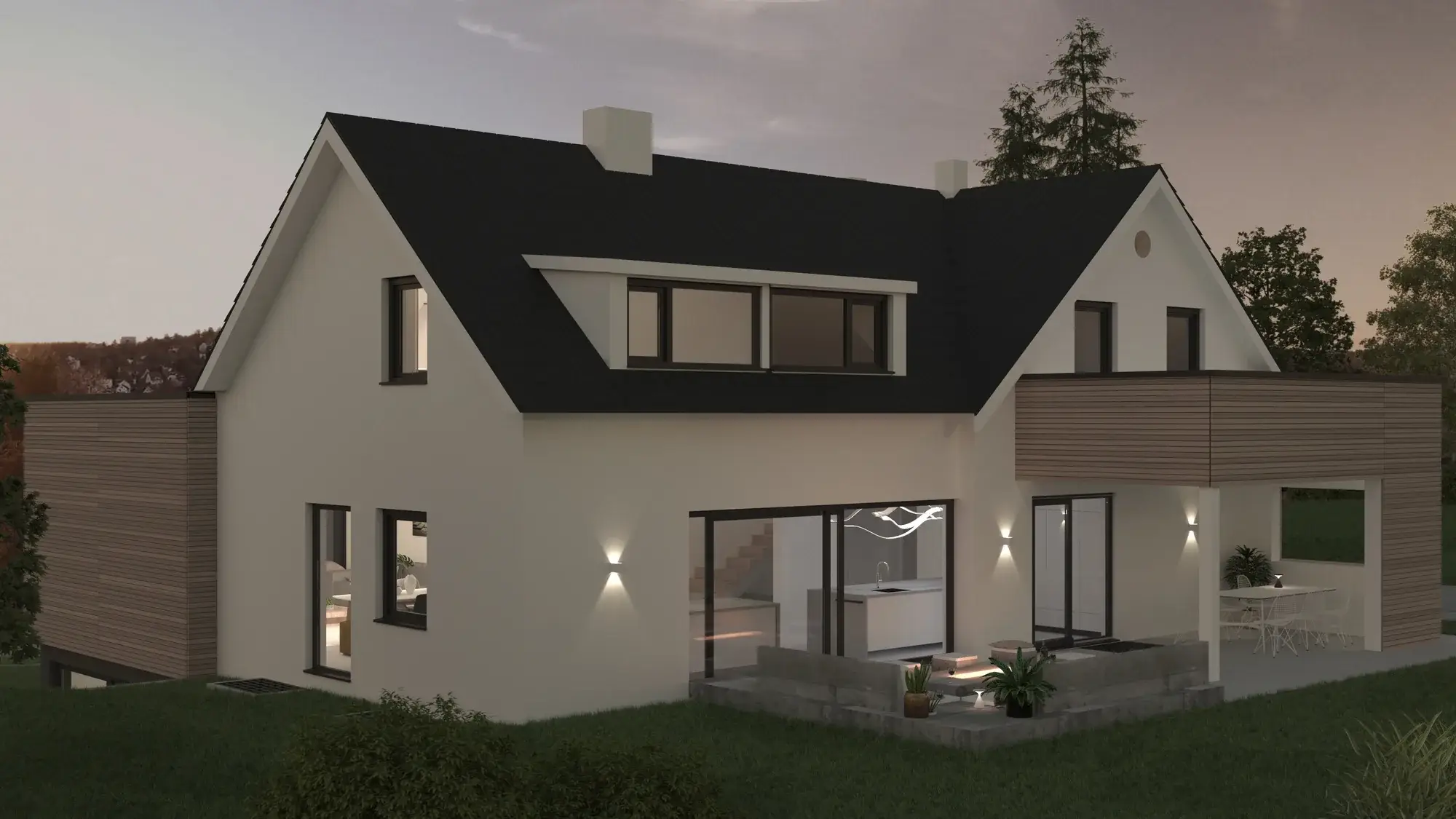 Sanierung mit Anbau und Dachausbau, Odenwald – Gartenansicht
