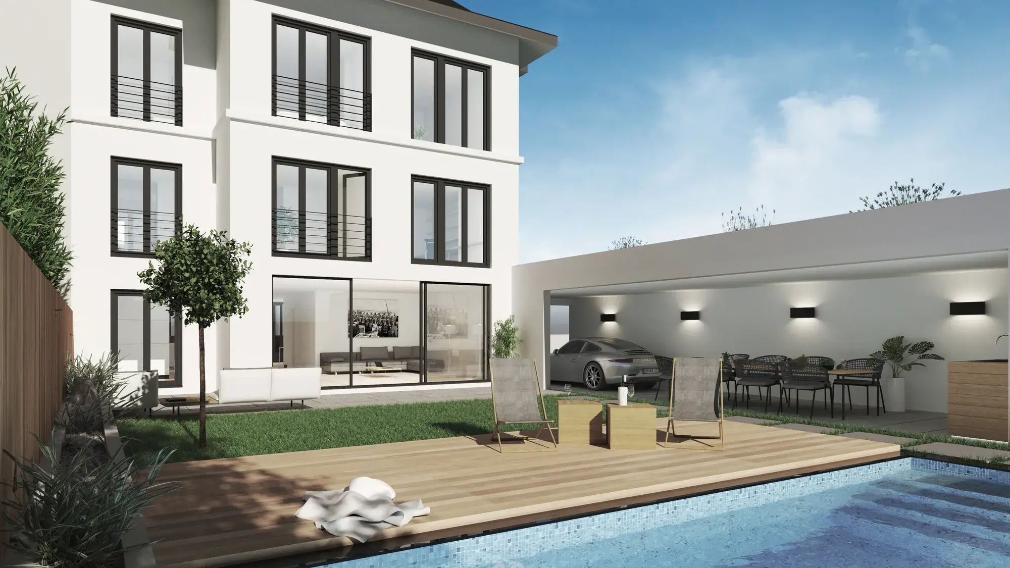 Sanierung eines Einfamilienhauses, Frankfurt am Main – Garten mit Pool