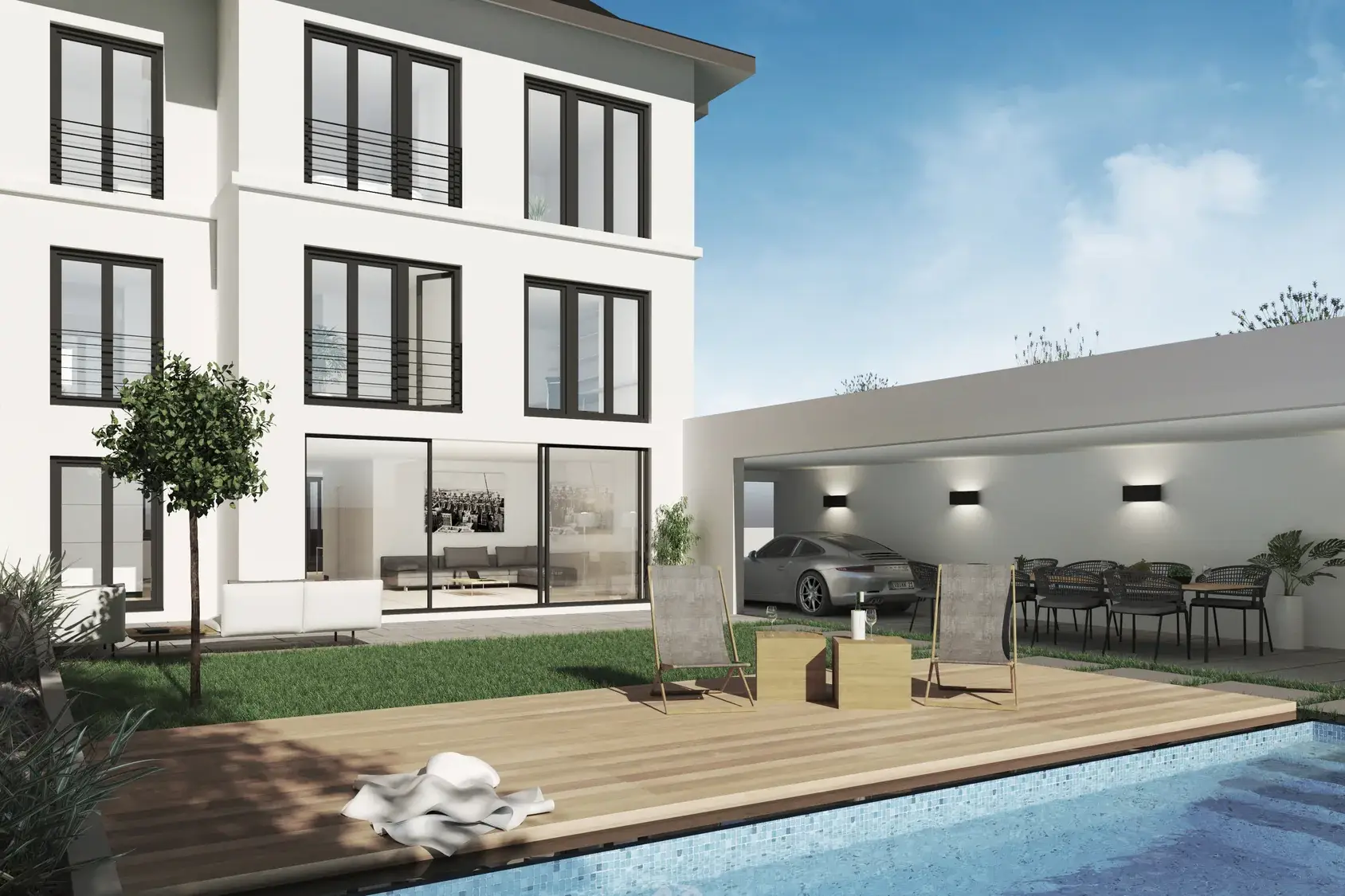 Sanierung eines Einfamilienhauses, Frankfurt am Main – Garten mit Pool