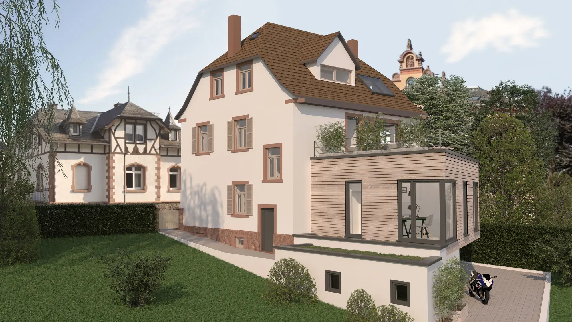 Sanierung und Umnutzung, Höchst im Odenwald – Ansicht mit Anbau