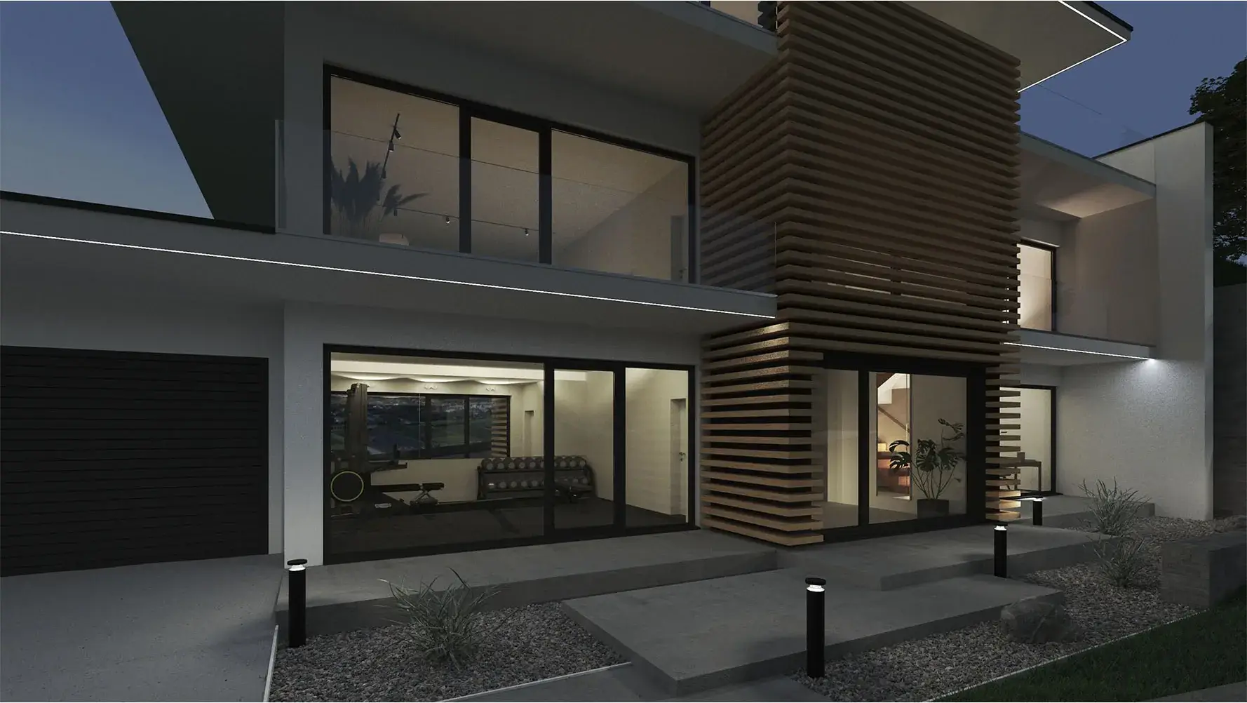 Smart-Home-Villa, Groß-Umstadt – Ansicht mit Holzlamellen
