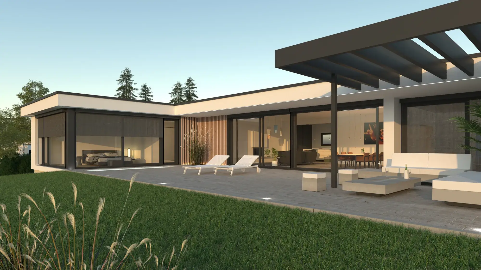 Umbau eines Bungalows in U-Form, Offenbach – Terrasse