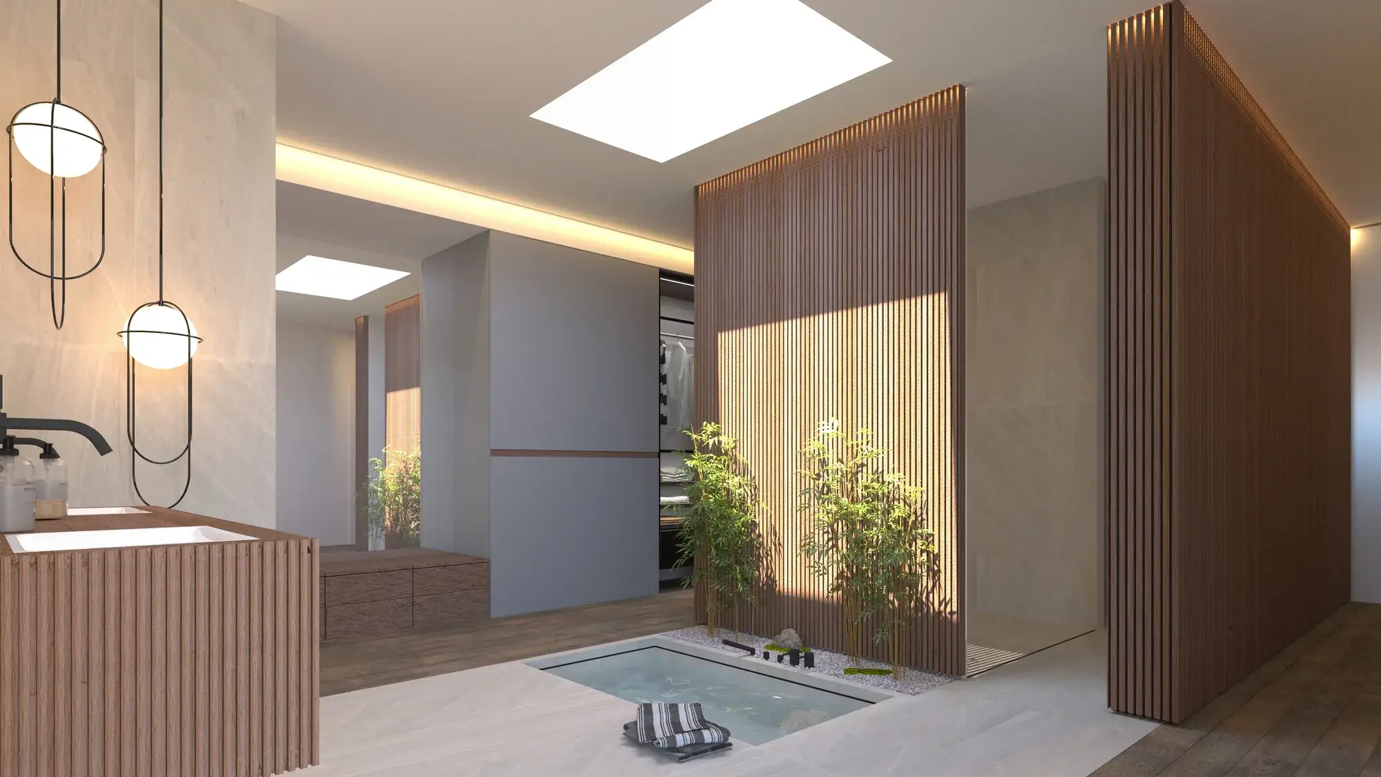 Umbau eines Bungalows in U-Form, Offenbach – Bad mit Dusche und Badewanne