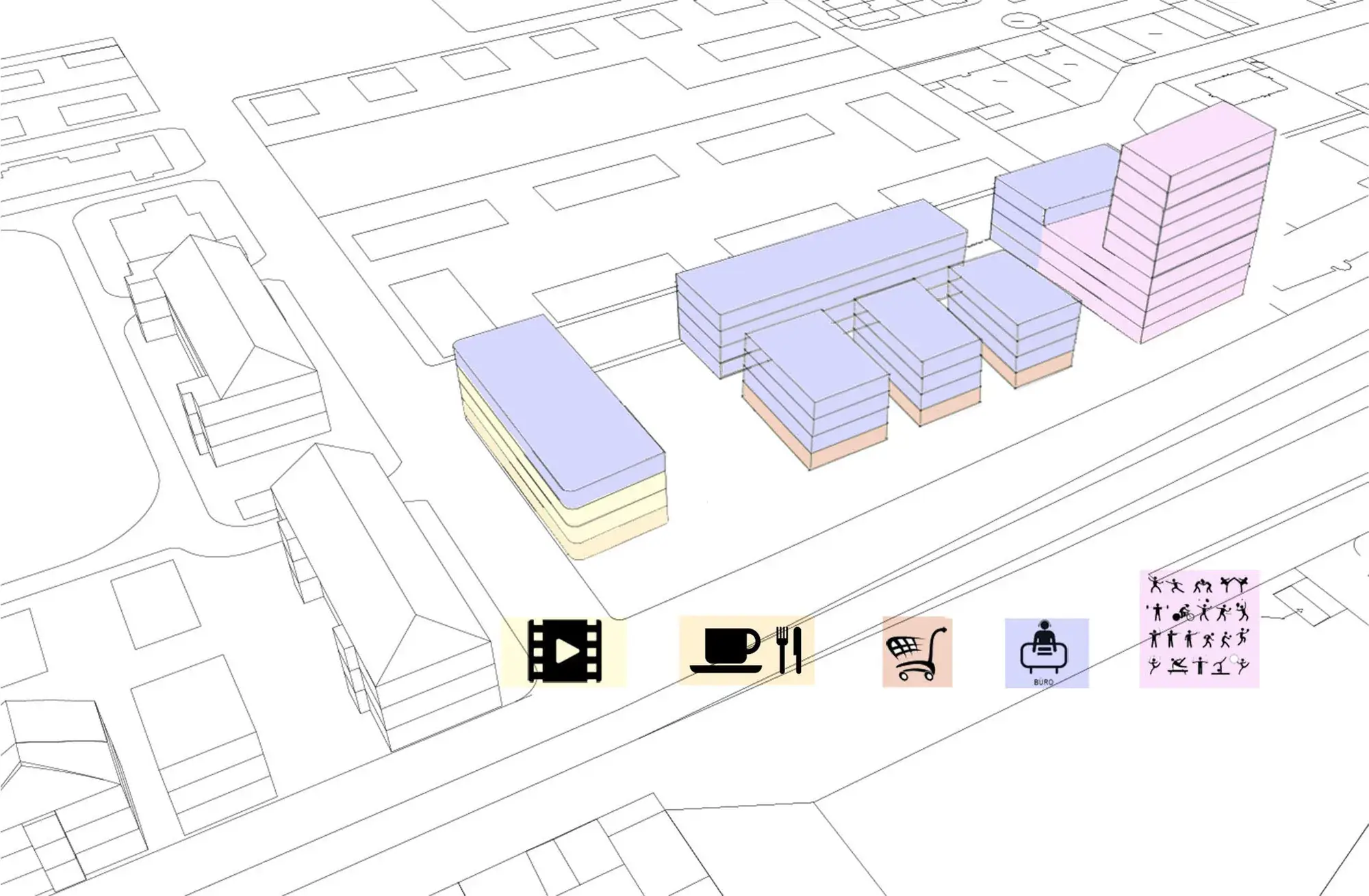 Wettbewerbsbeitrag Turley Barracks, Mannheim – Konzeptdiagramm